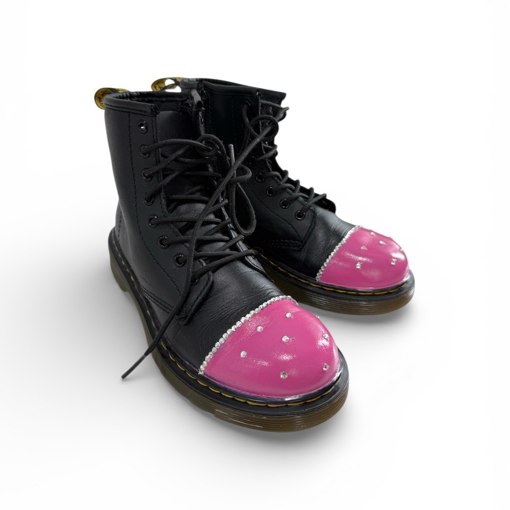Dr. Martens Black and Pink Studded custom Combat Boots girls size 2